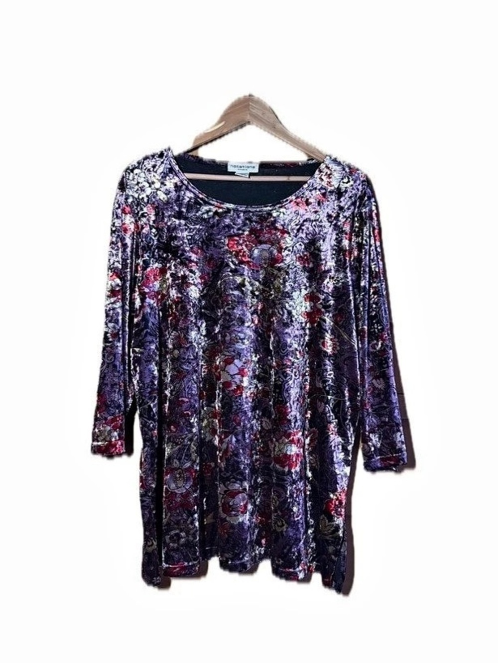 Whimsigoth Plus Size Floral Paisley Velvet Tunic Purple & Black Notations